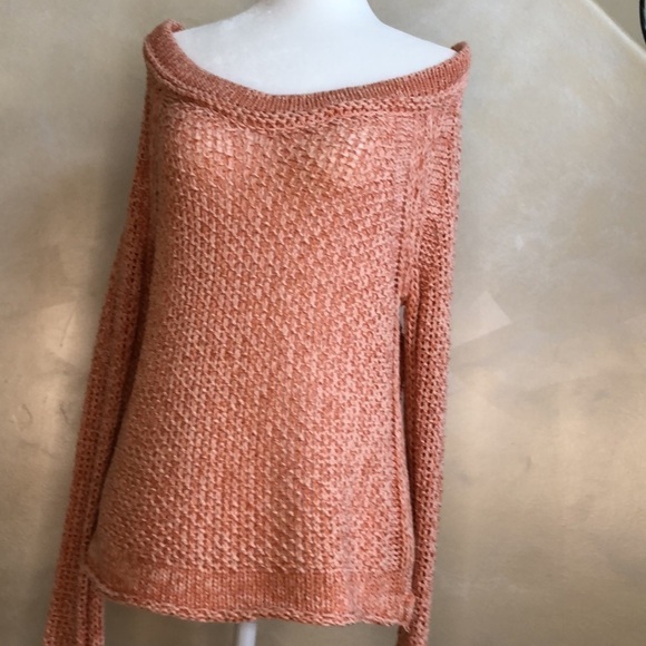 Free people MARLED YARN PULLOVER PEACH BUD off the shoulder sweater - Picture 3 of 7